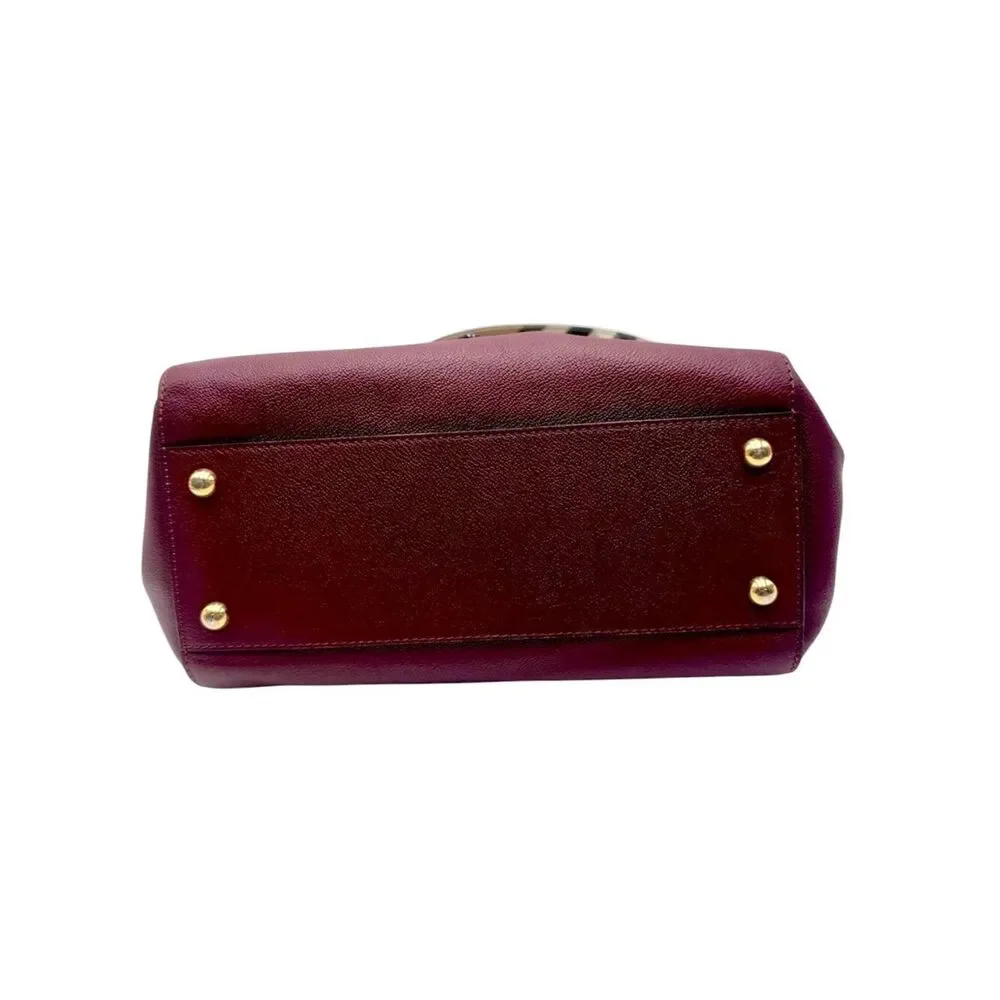 Burberry Medium Pebble Grained Burgundy Leather 2way Buckle Satchel Auth